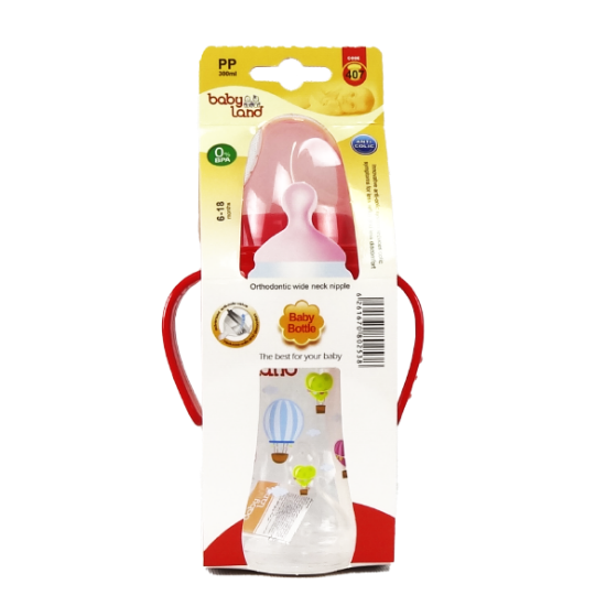 شیرخوری PP دسته دار دهانه عریض ارتودنسی 300ML آویز بی بی لند